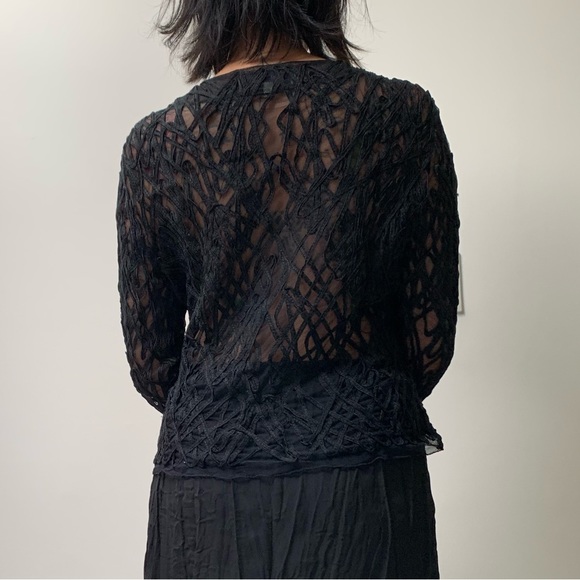 (SOLD) Patsy Seddon for Phase Eight Black Mesh Ribbon Appliqué Cardigan - Picture 4 of 7